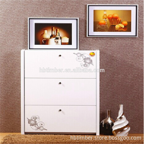 Fashionable shoe rack three tier wooden shoe cabinet